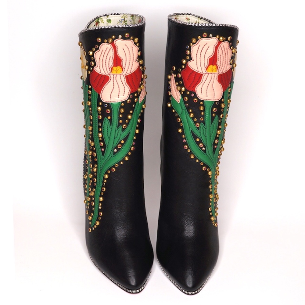 Gucci 2017 Runway Floral Appliquéd Leather Boots